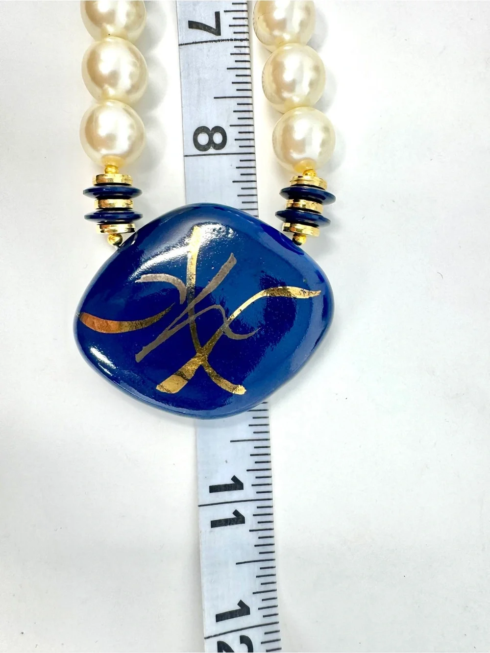 Vintage Allison Reed Cobalt Blue and Faux Pearl Statement Necklace Earrings Set